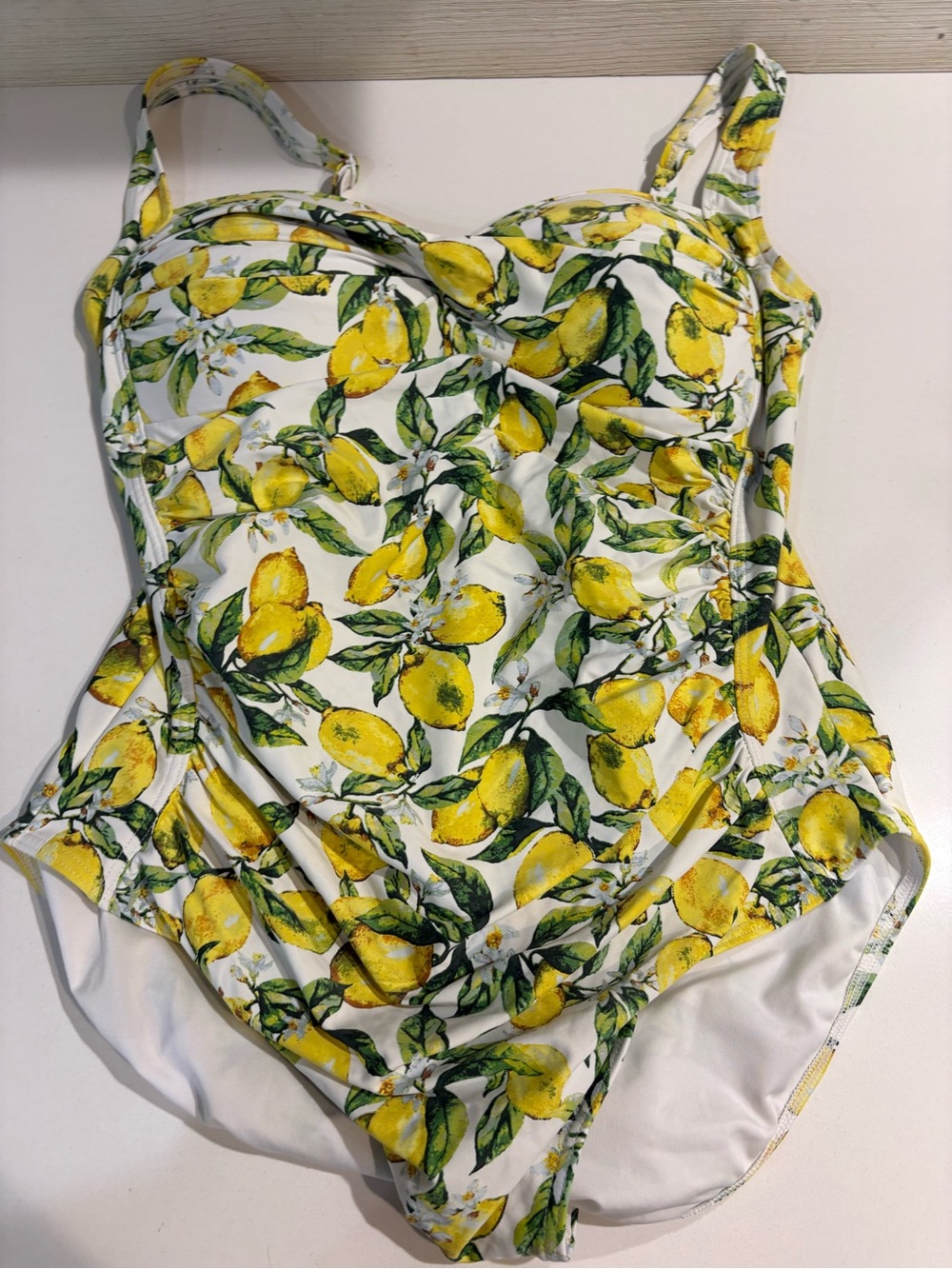 Lemon-Print Women’s Yellow One-Piece Swimsuit size 12